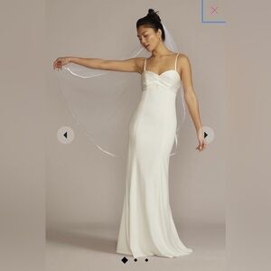 David’s Bridal satin crepe empire sheath wedding dress